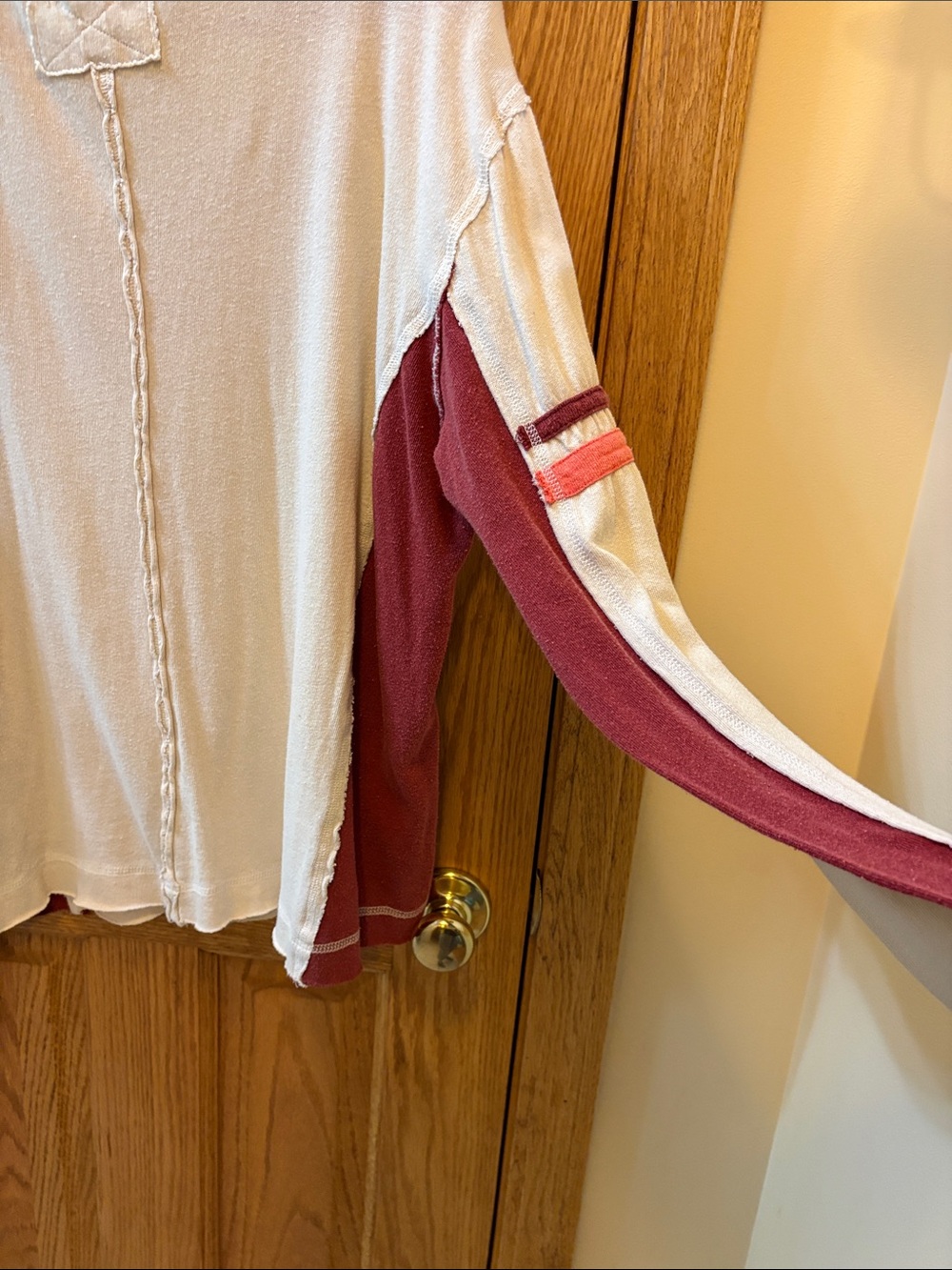 We The Free Cream Turtleneck Sweater with Burgundy Panels and Coral Accents - Picture 10 of 10